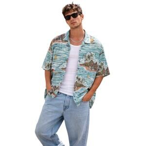 Big Dogs Hawaiian Shirt Small Rayon Island Surf Print Aloha Y2K